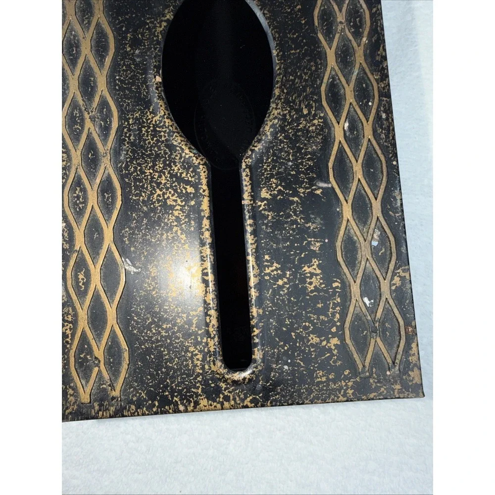 Plymouth Tole Ware Metal Hand Decorated  Black & Gold Wall Tissue Box Cover Long